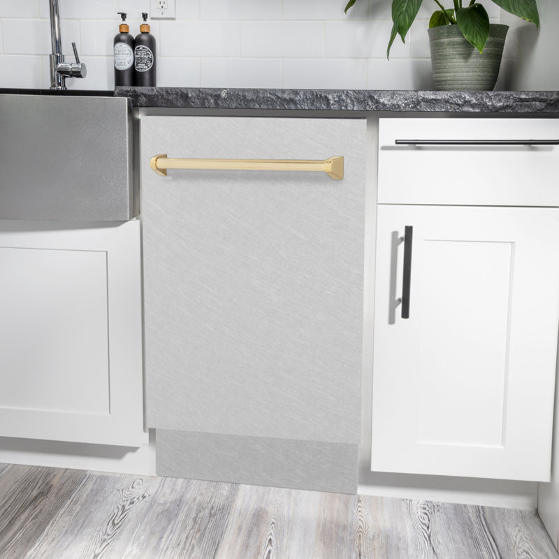 ZLINE Autograph Edition 18” Compact Control Dishwasher in Fingerprint Resistant Stainless Steel, Gold 