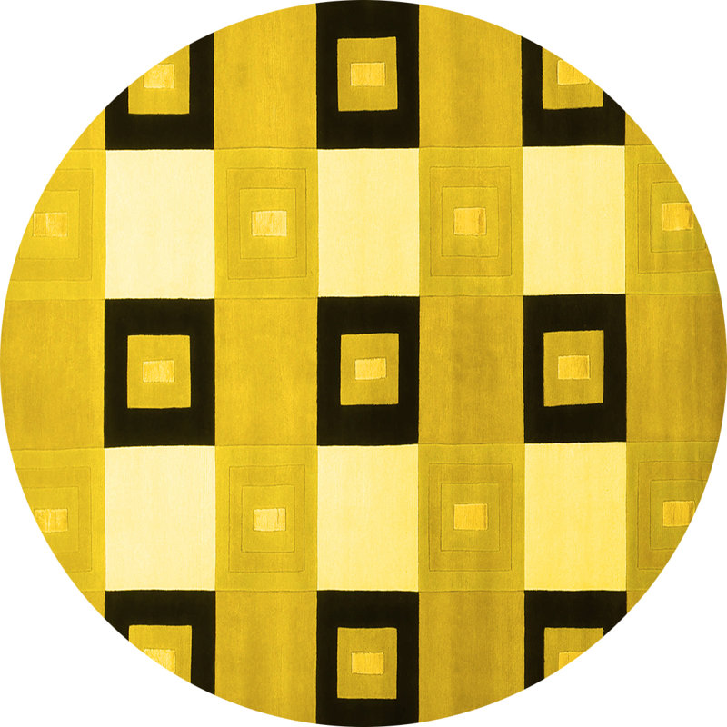 Tapis contemporains jaunes lavables à la machine 805, Rond 3 pi
