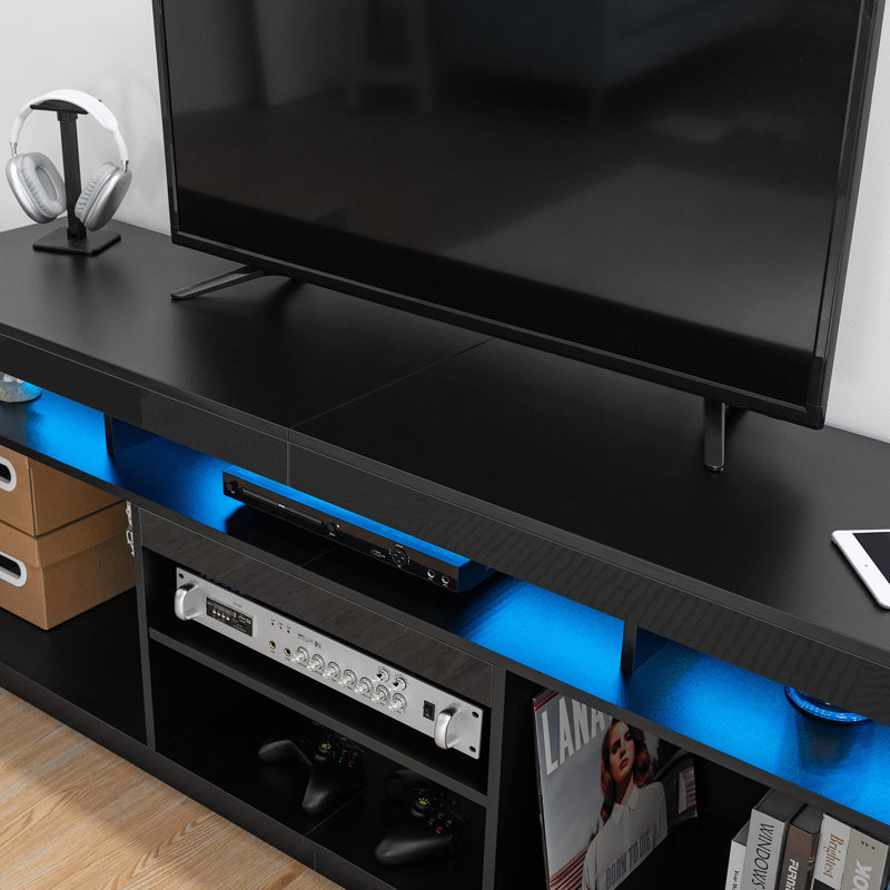 Chappa 63.78'' TV Stand for TVs up to 70", Modern Media Console with Outlet and RGB LED Light, Black