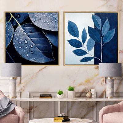 Blue Indigo Leaves Harmony - ensemble de 2 feuilles de collage carré