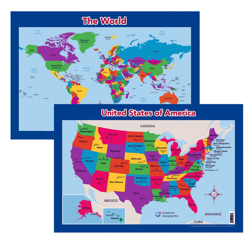 American Geographics 26'' W x 18'' H Dry Erase And Laminated U.S. Map