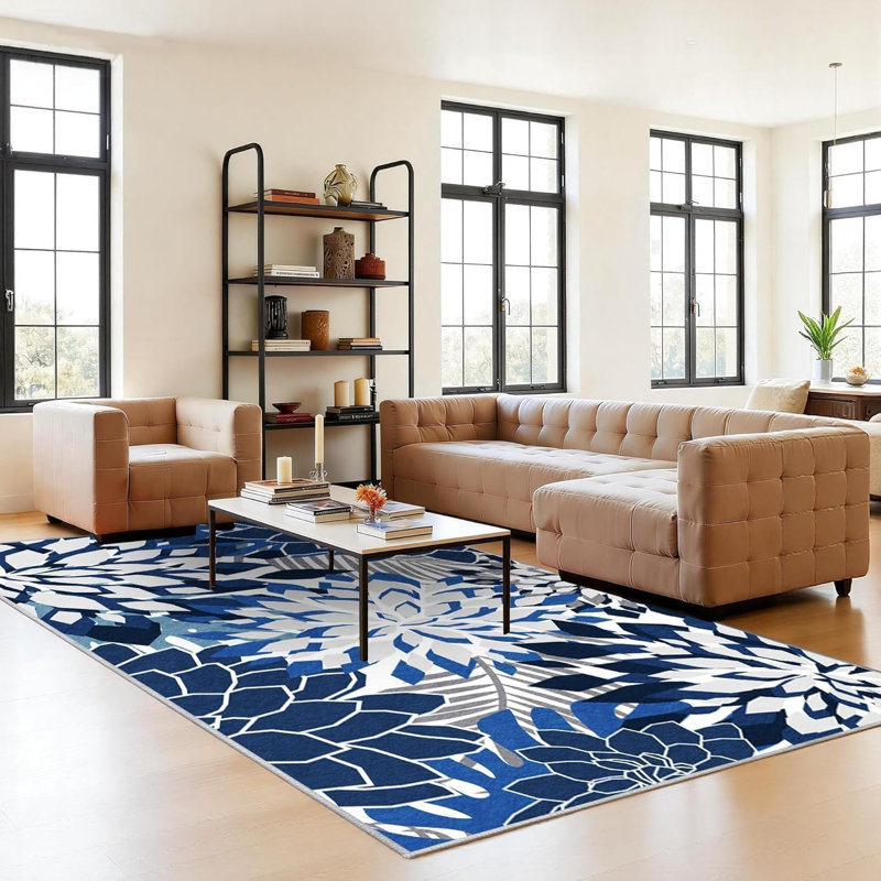 Tapis lavable Valenrug 152 x 213 cm, tapis moderne imprimé résistant aux taches à poils courts avec envers antidérapant