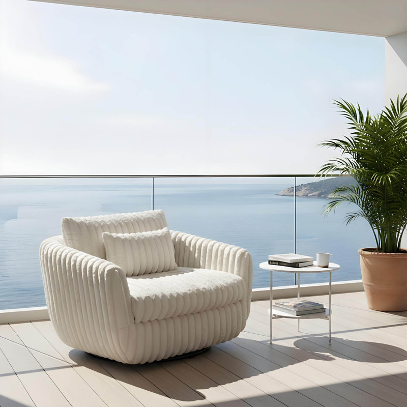 Fauteuil d'appoint pivotant de luxe beige avec bourre en duvet d'oie et base en métal