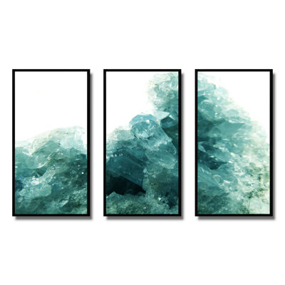 Aigue-marine, géode, cristaux et géologie - ensemble de 3 toiles encadrées