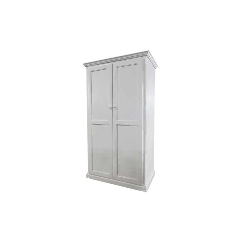 Bureau armoire en bois massif Breeda, Blanc brillant