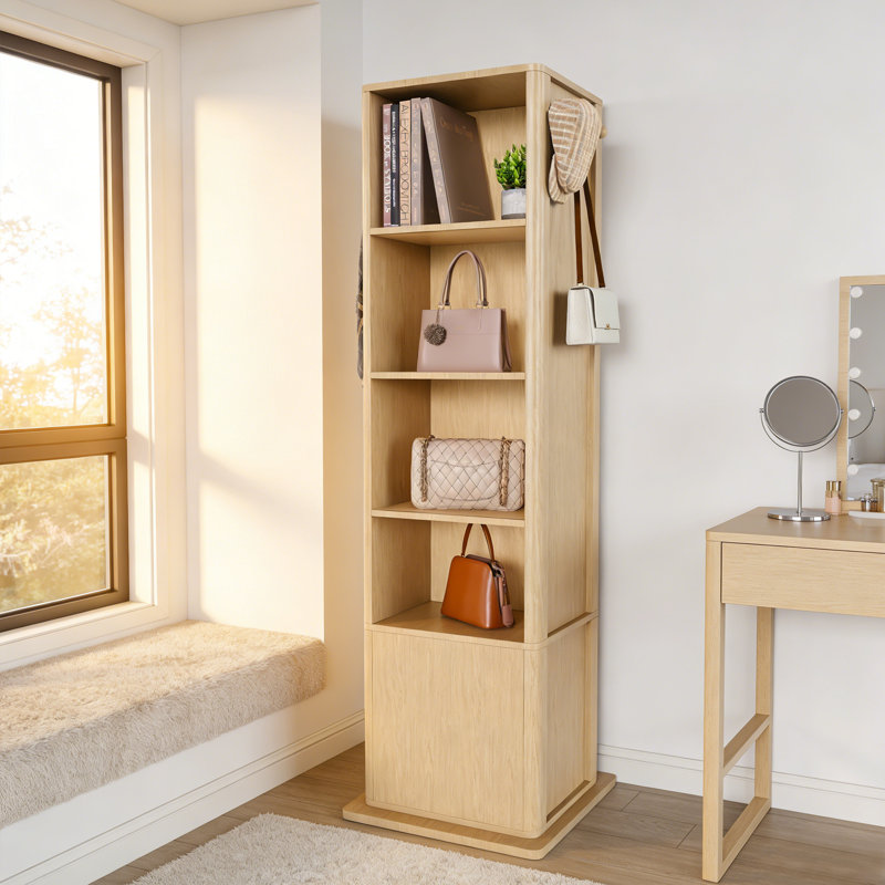 Armoire à bijoux rotative 4 en 1 avec miroir pleine grandeur pour chambre à coucher, Brun