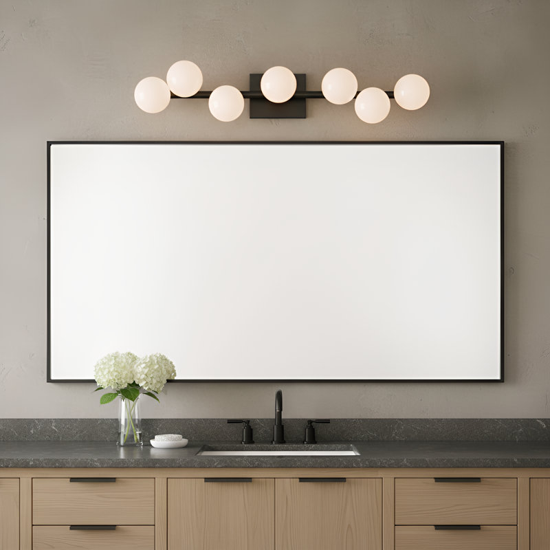 Rouse Sean Lavin Colston 3 Light Bathroom Bedroom Wall Fixture In With Milk Shade, Aged Iron, 6.5" H x 32" W x 5.25" D