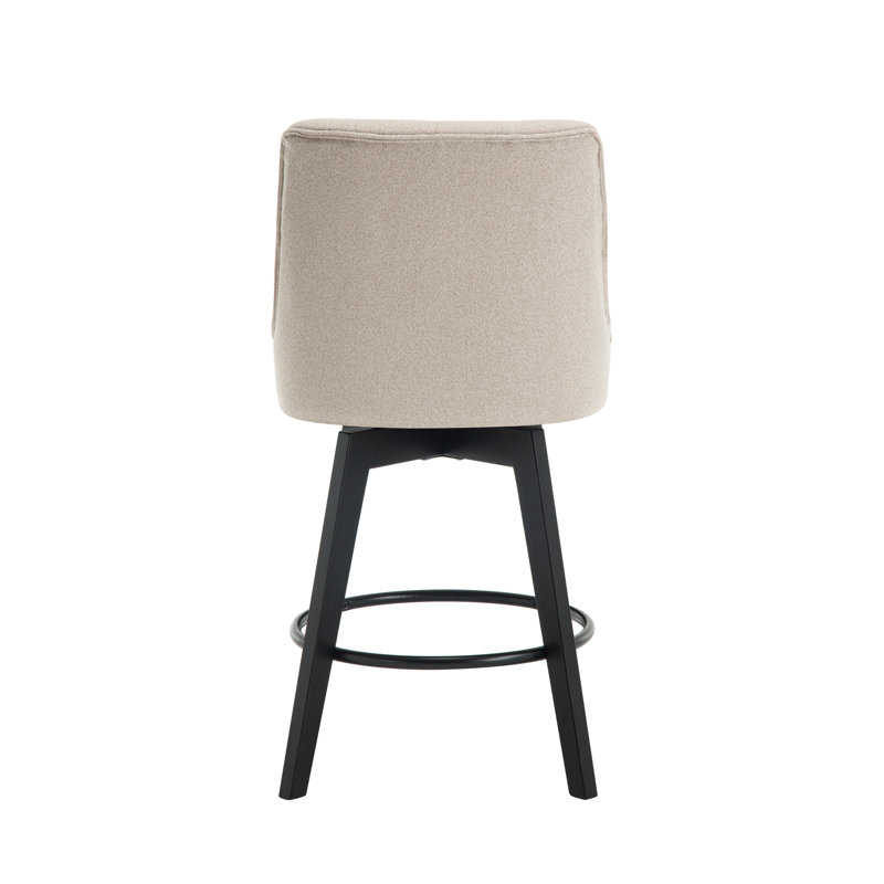 Swivel Upholstered 26'' Counter Stool Wood Leg, Linen Beige