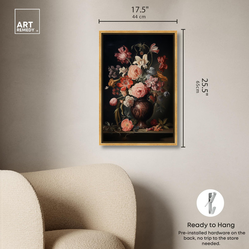 Art mural Vase victorien, Cadre doré, H 25 po x l 17 po