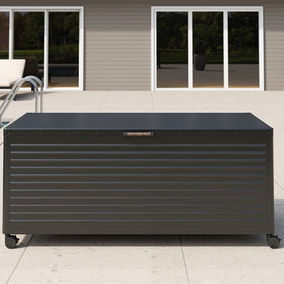 Outdoor Water Resistant Metal Deck Box With Wheels