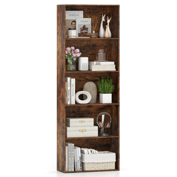 Bibliothèque 67 po à 5 tablettes en bois multifonction pour bureau personnel, brun, Brun
