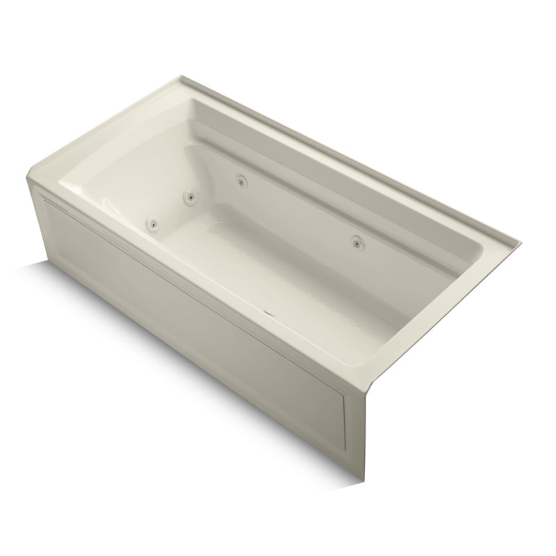 Archer Alcove 72" x 36" Whirpool Bathtub, Almond, Right
