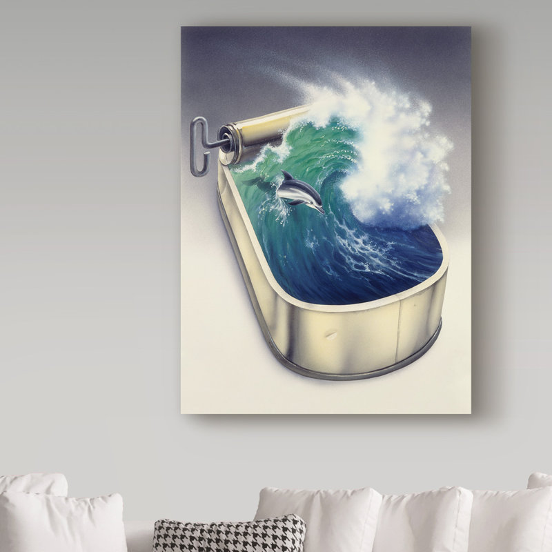 Yand «Dolphin in Wave», reproduction de peinture acrylique sur toile tendue, H 24 po x l 18 po x P 2 po