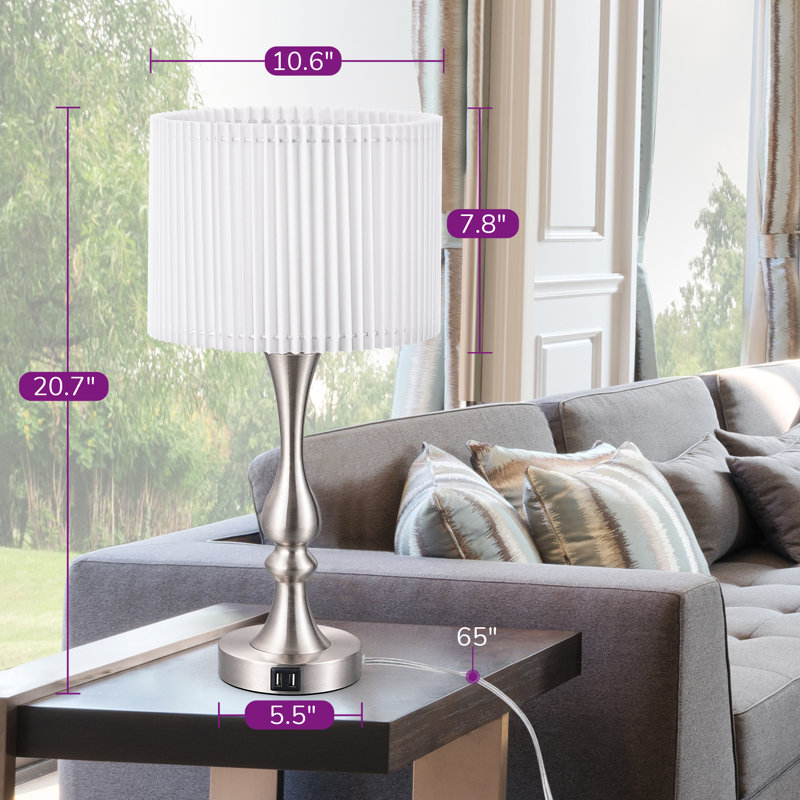 Mohin 20.7" Silver Touch Control Table Lamp With Usb And Bulb Included