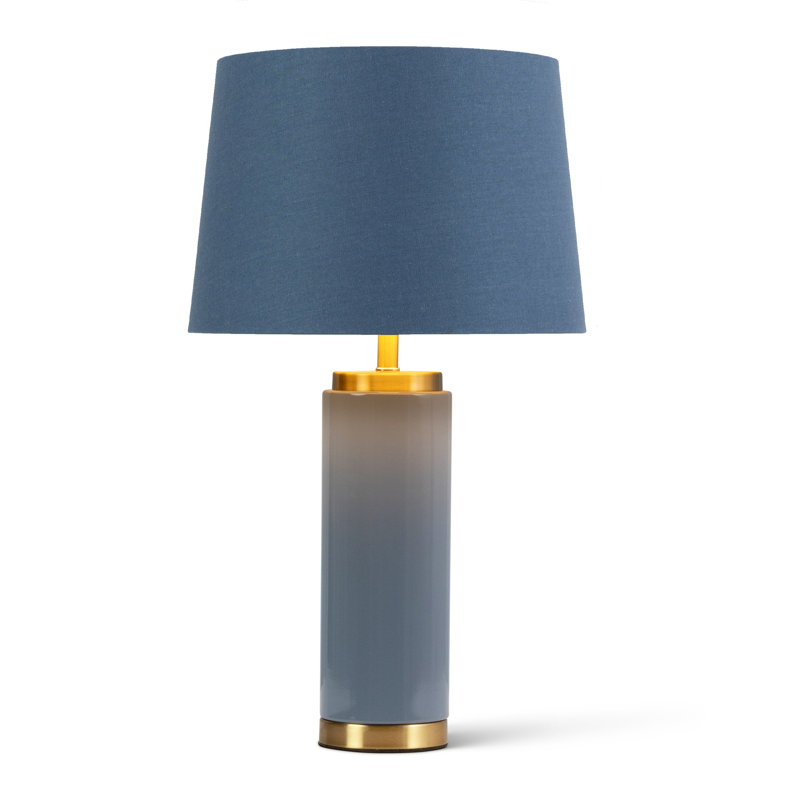 Cylinder 55cm Metal Ceramic look Table Lamp, Blue, Blue
