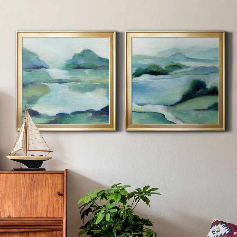 Lush Valley I - ensemble de 2 peintures sur toile encadrées, Or, H 30,5 po x l 61 po x P 1,5 po