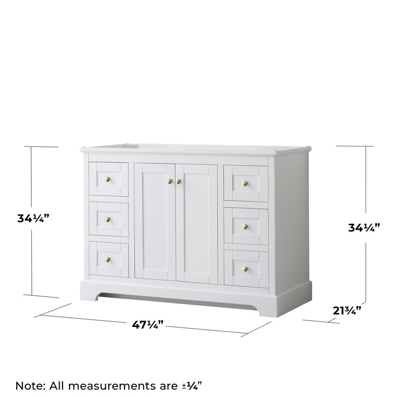 Base de meuble-lavabo simple 47 po Avery seulement, Blanc/doré