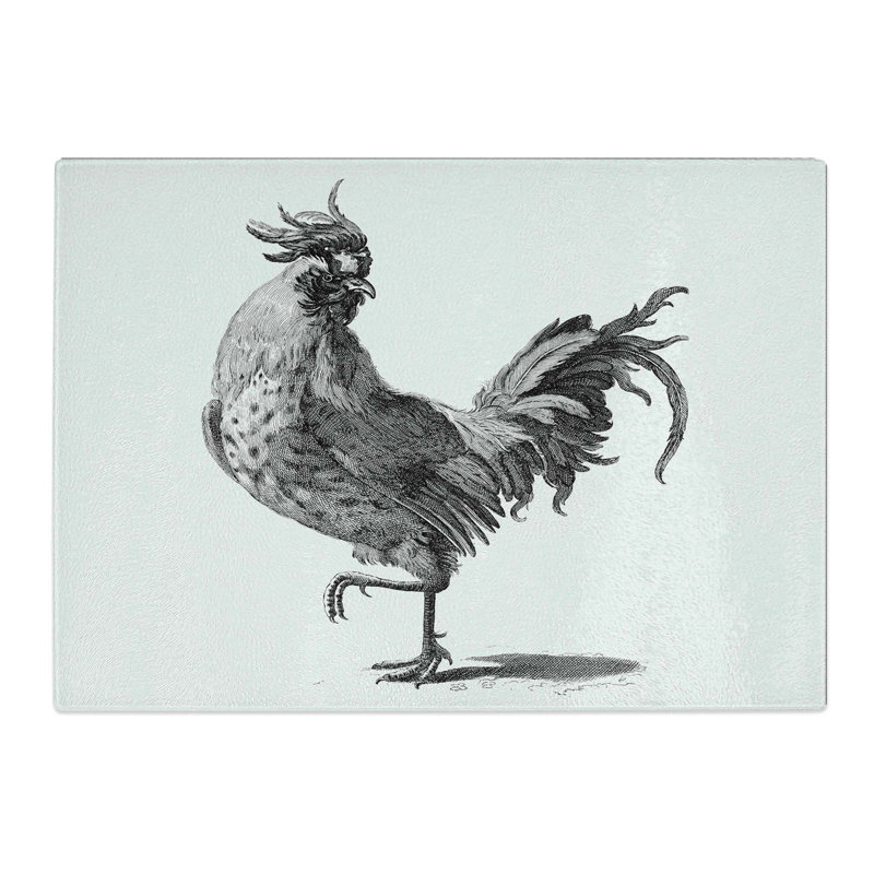 Tempered Glass a Cock Chopping Board, 28.5 cm W x 20 cm L