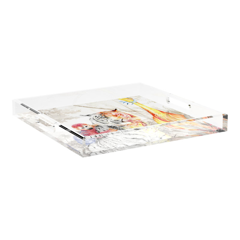 Arcadia Tiger Acrylic Square Decorative Tray, 18"W x 18"D x 2"H