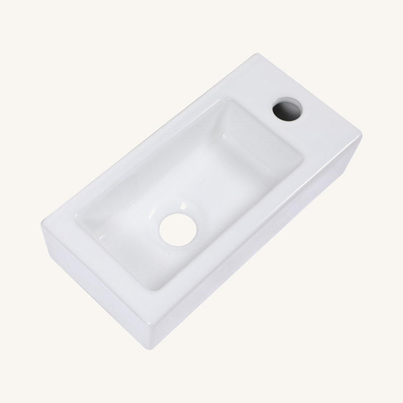 14.57X7.28 Inch White Ceramic Rectangle Wall Mount Bathroom Sink With Single Faucet Hole