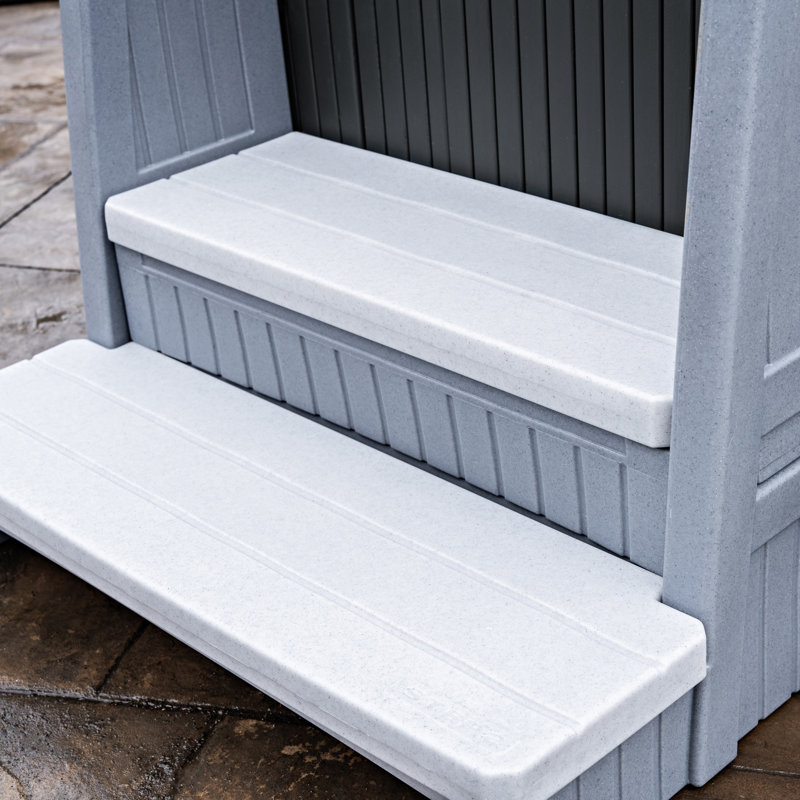 Gray 2-Step Plastic Hot Tub Storage Steps with Handrails