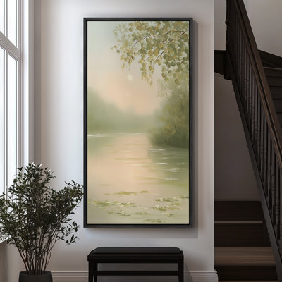 Sunrise Over Calm River Landscape - Large Framed Canvas Master Bedroom Wall Art Print