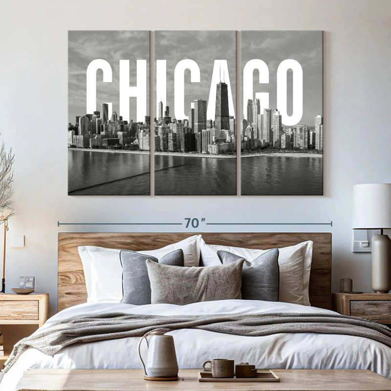 Impression sur toile monochromatique de Chicago, H 42 po x l 65 po x 1,25 po