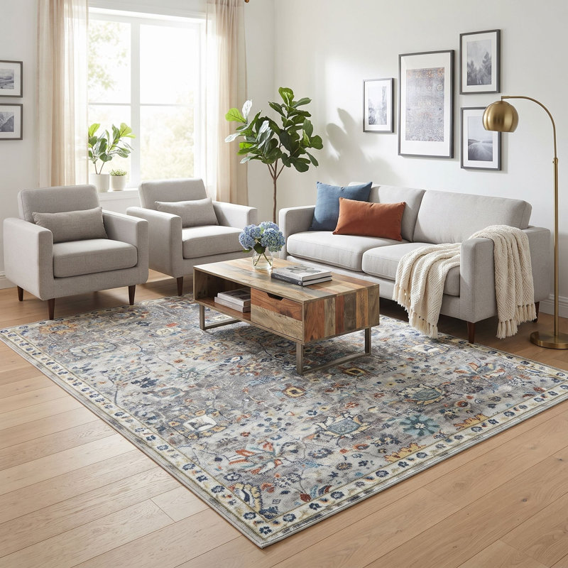  Genevrier Vintage Boho Botanical Distressed Indoor/Outdoor Area Rug, Rectangle 5'1" x 7'6"