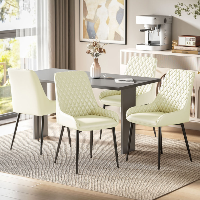 Ensemble de 4 chaises de salle à manger, chaises de cuisine avec pieds en acier, blanc crème