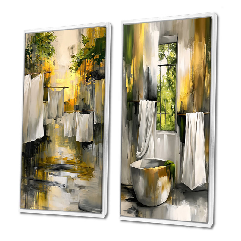 Ensemble de 2 pièces d'art mural blanc en lin blanc, H 40 po x l 40 po, Impression encadrée, Blanc