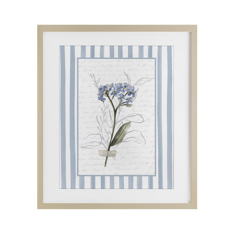 Reproduction encadrée d'herbes à rayures rayée sous-verre, design par lettré et doublé, H 21 po x l 17 po