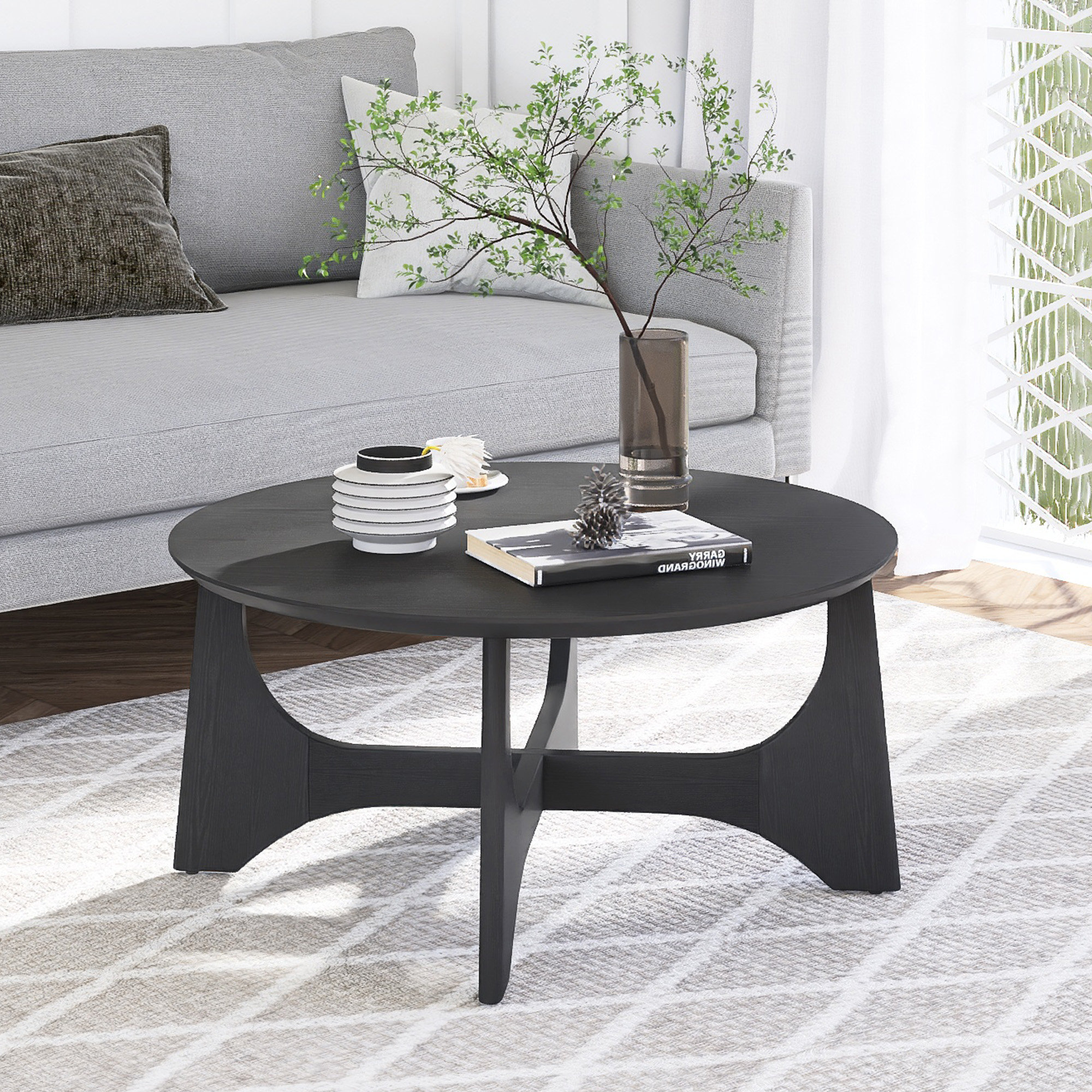 Latitude Run® 25" Modern Round Coffee Table With Adjustable Feets ...