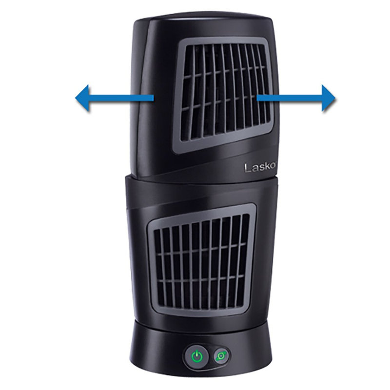 Compact Black Oscillating Tower Fan with Pivoting Top