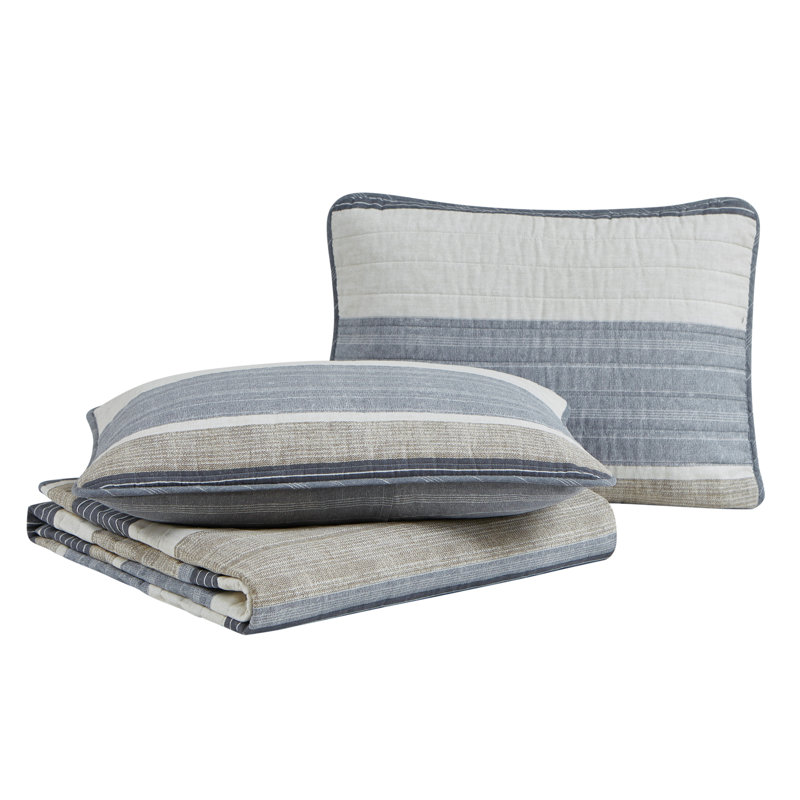 Full Blue Mirage Cotton Reversible Quilt Set