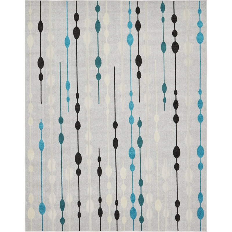 Tapis intérieur / extérieur argenté Alaina, Rectangle 8 pi x 10 pi