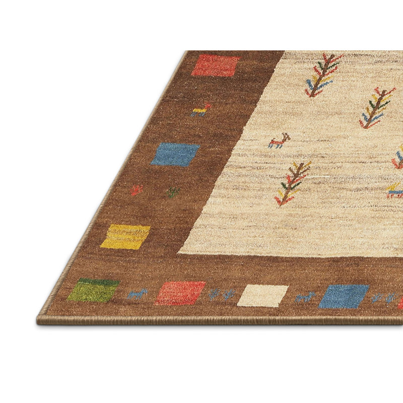 Tapis abstrait beige / rouge / vert Schlitz, Rectangle 5 pi x 7 pi