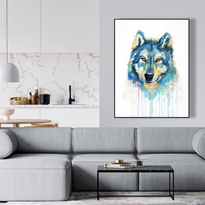 Watercolor Wolfe - Framed Canvas Dog Art for Living Room Decor