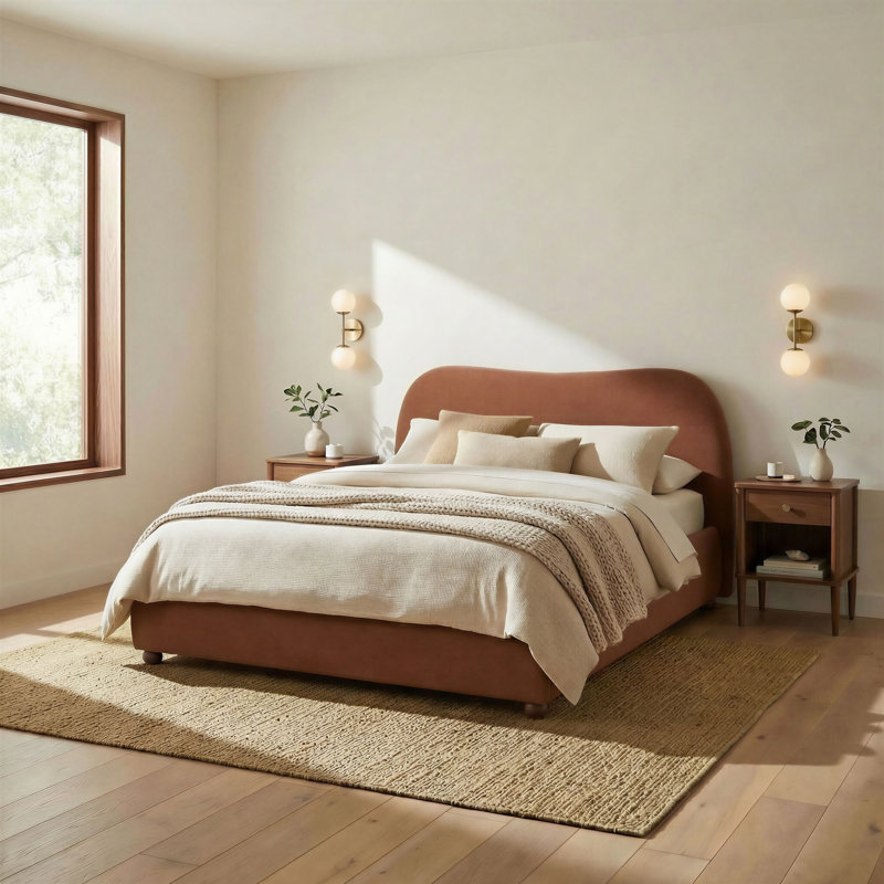 Mabelle Upholstered Ottoman Storage Bed, King, Orange Fabric