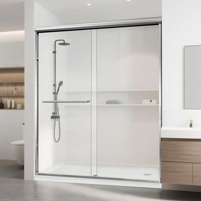 56" to 60" W x 72" H Semi-Frameless Double Sliding Shower Door with Easy-to-Clean Coating, Adjustable Width Bypass Bath Enclosure featuring 1/4" Tempered Glass,Chrome Finish
