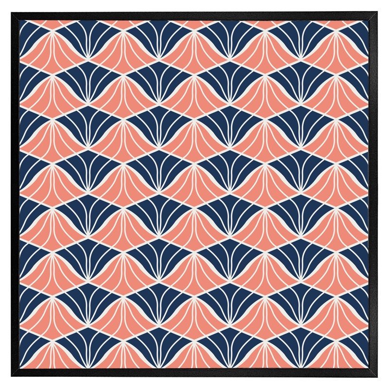 Aryaveer Navy & Pink Geometric Shells - Single Picture Frame Print, Black Framed, 31cm H x 31cm W x 4cm D