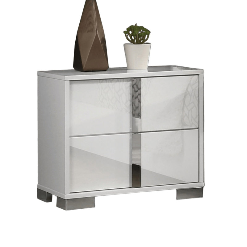 Table de chevet moderne 1pc, Blanc / argenté