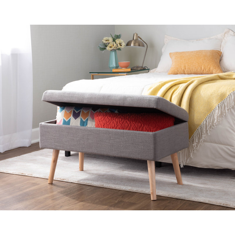 Banc de rangement à couvercle rabattable Beyers, Lin beige, Chêne