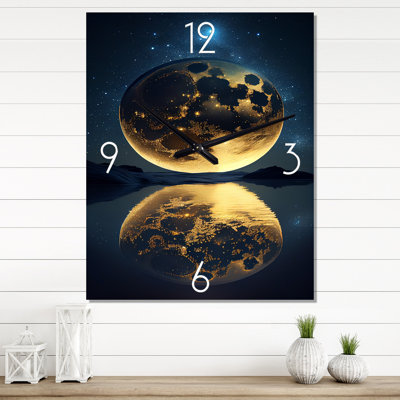 Golden Full Moon Beach Dream By Night Shore I - Beach Wall Clock