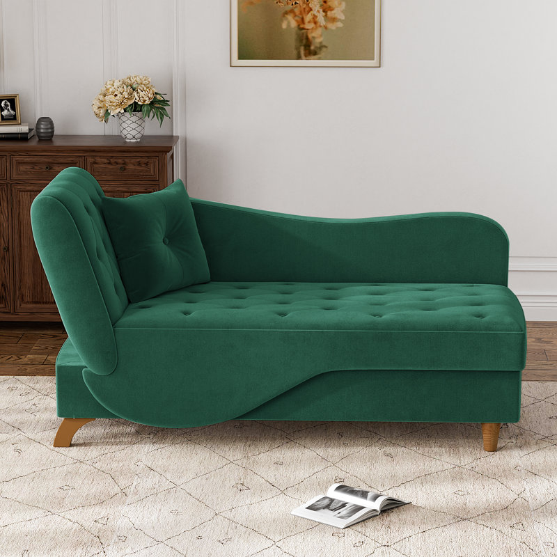 Chaise longue rembourrée en velours Acotas, Velours vert
