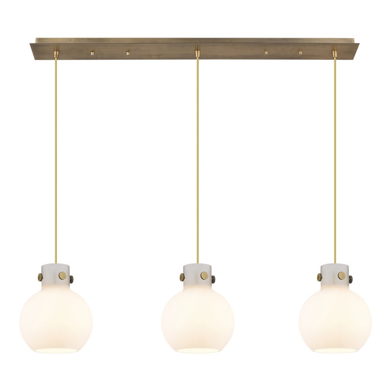 Luminaire suspendu sphère 3 lumières Amrith, Laiton brossé, Blanc