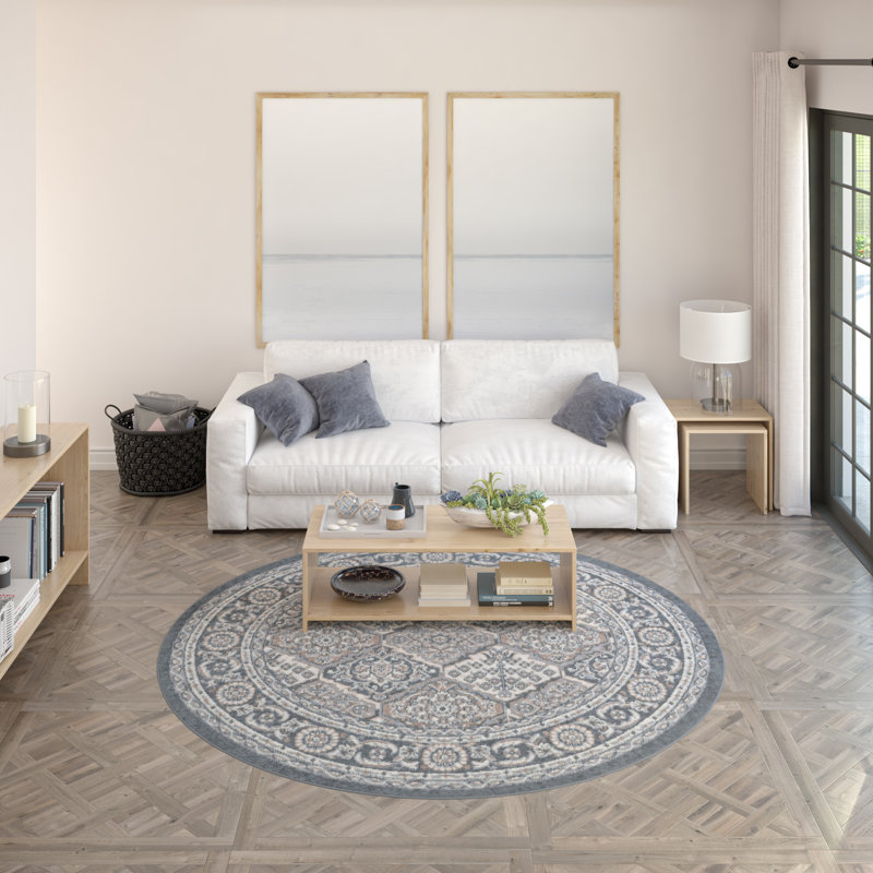 Tapis gris / bleu acier Hobbs, Rond 5 pi 3 po