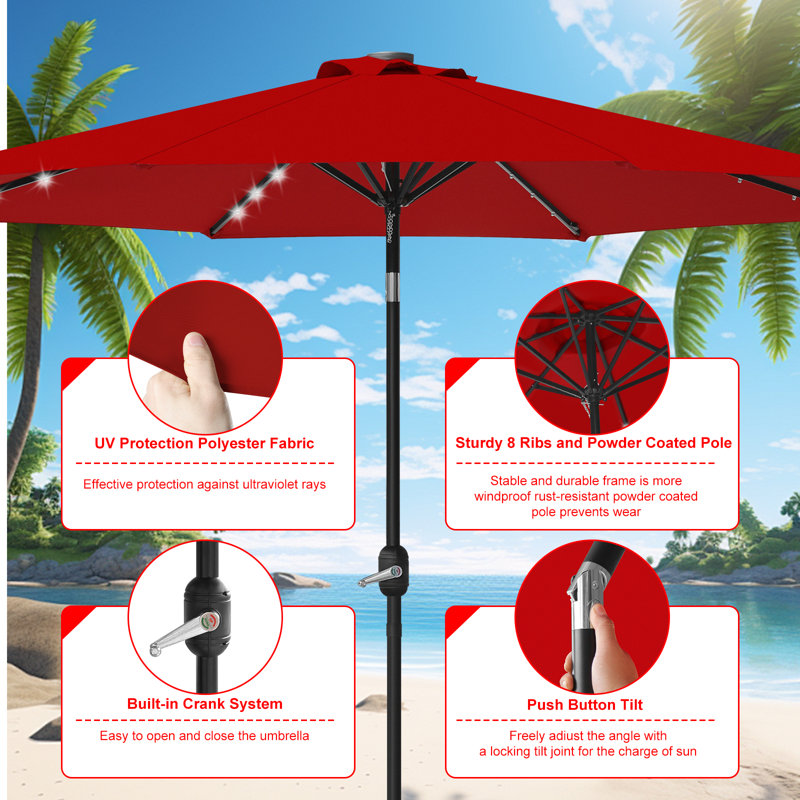 Parasol d'extérieur, 102 pouces de largeur, Rouge