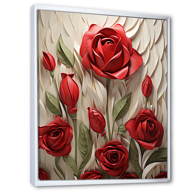 «Red Rose Beauty - Roses», art mural, Cadre flottant blanc, H 44 po x l 34 po x P 1,5 po