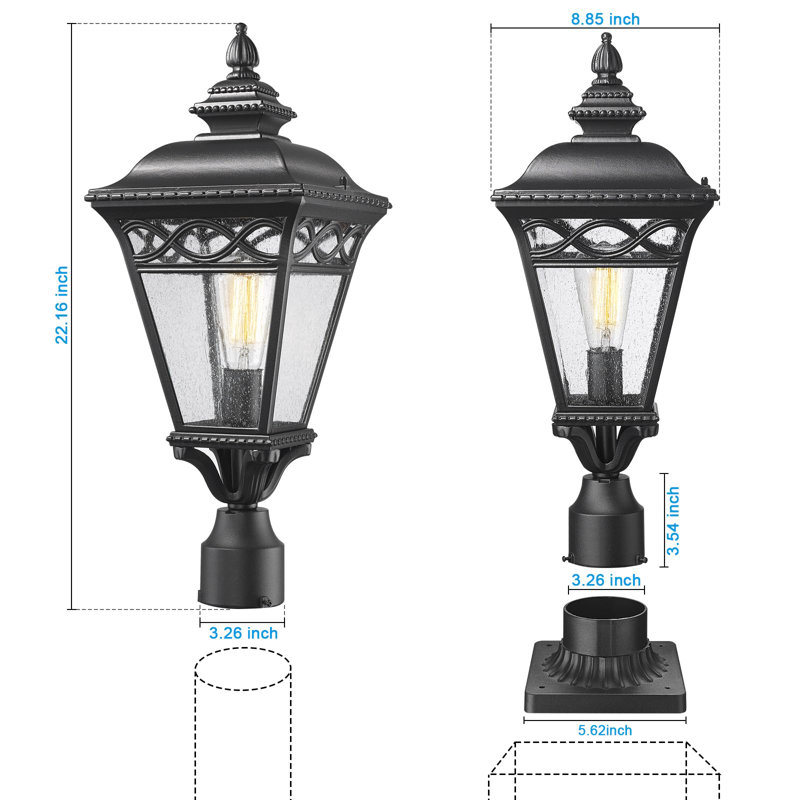 22 Inch Classic Post Light With Seeded Glass For Yard & Driveway