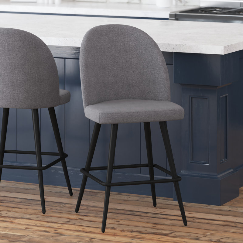 Alita Gray Faux Linen and Metal Counter Stools
